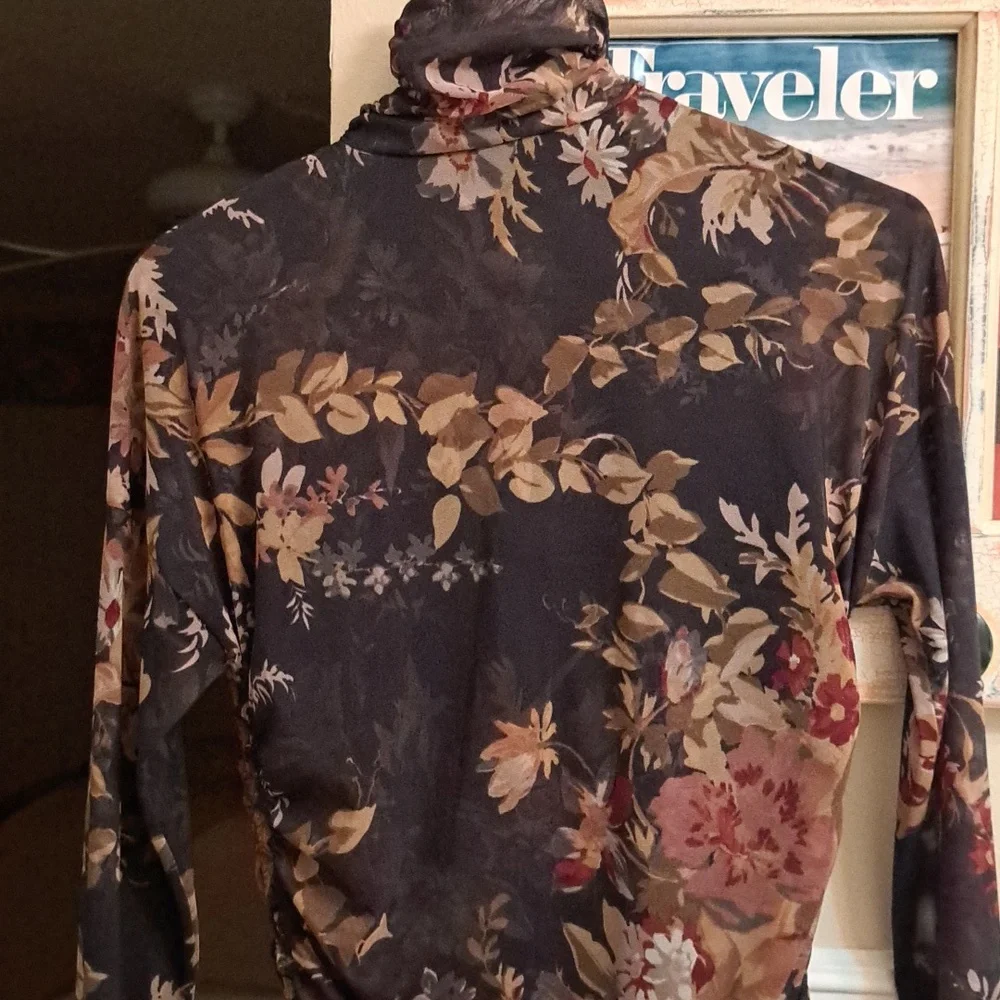Etro Floral Nylon Stretch Turtleneck Made in Italy European sz48 US M - Picture 8 of 10